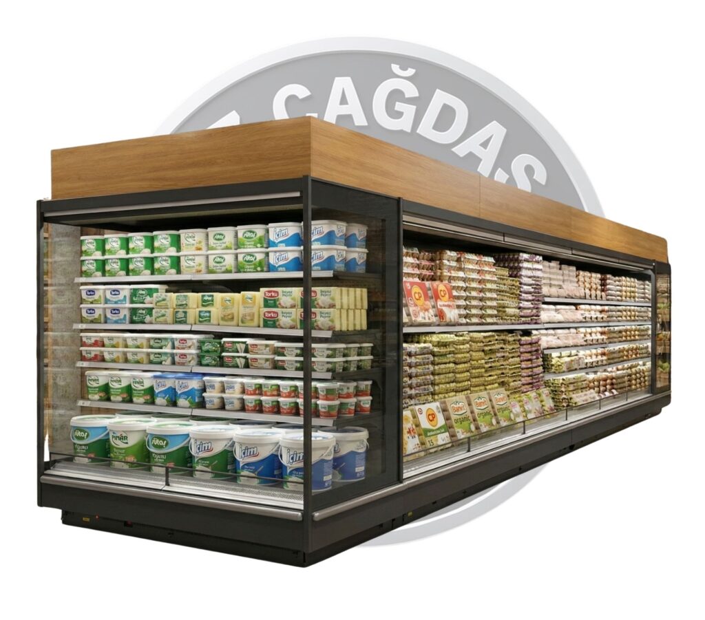 Özçağdaş Soğutma üretimi, ahşap başlıklı, çok katlı, uzun tip (megawatt) market sütlük ve şarküteri soğutma reyonu