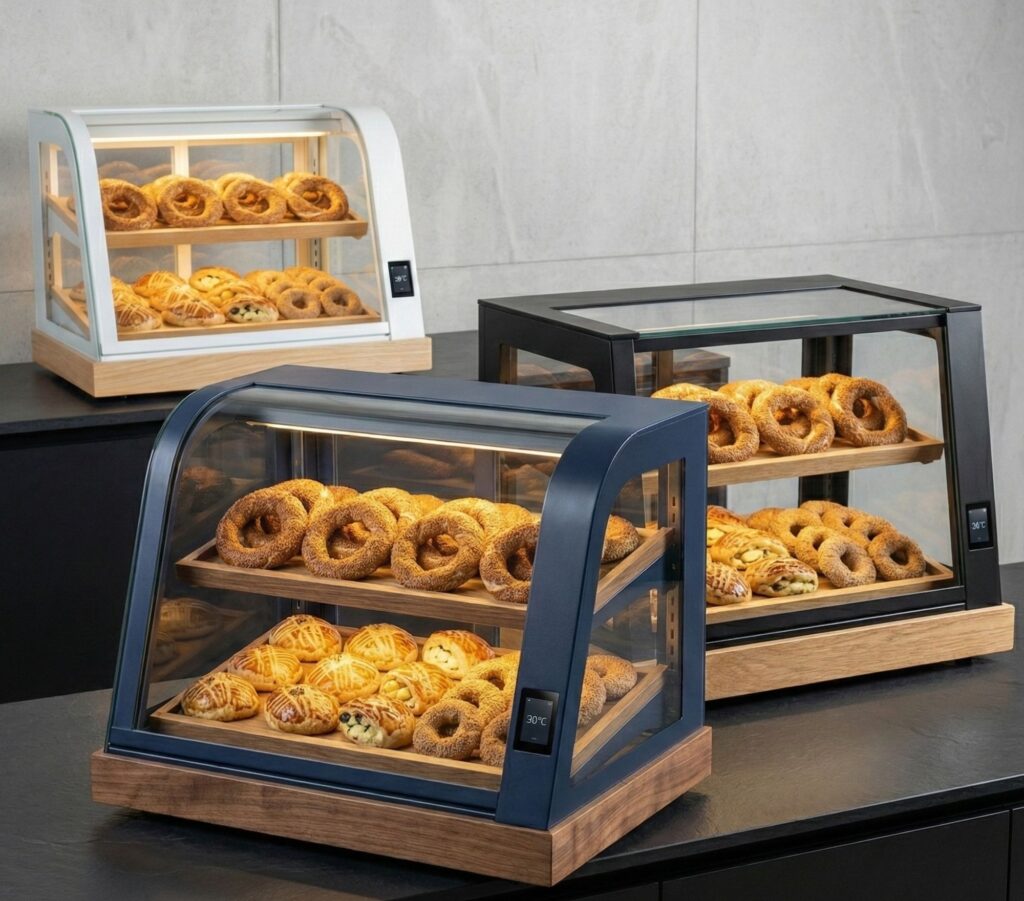 Özçağdaş tarafından geliştirilen, pastane,fırın ve cafelere uygun simit poğaça börek ısıtma dolabı/teşhir vitrini
